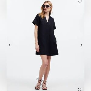 NWT Madewell V-Neck Mini Dress in 100% Linen black XXS